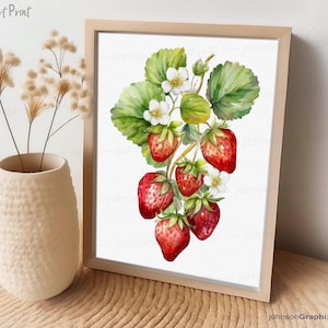 Strawberry Watercolor Painting Print: Fresh Kitchen Wall Art