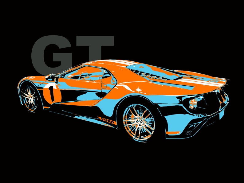 Ford GT Abstract Painting Art Print, Exotic Car Wall Art Print, Super ...