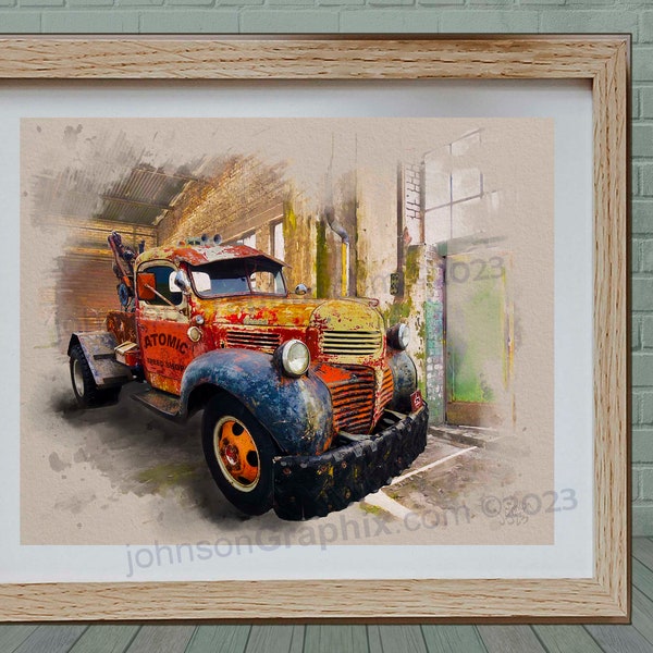 1942 Dodge Truck Art Print, Vintage Truck Wall Art, Rustic Old Truck Painting, Man Cave Decor, Car Guy Gift, Classic Truck Garage Poster