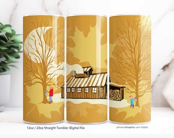 Maple Syrup 20oz Sublimation Tumbler Wrap Digital Design, Sugar Bush Painting, 3-D Skinny Tumbler PNG, Maple Sugar Shack Tumbler Wrap