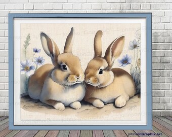 Adorable Baby Rabbits Art Print, Nursery Wall Art Baby Farm Animal Print, Nursery Poster Kids Bedroom Print, Baby Room Décor, New Baby Gift