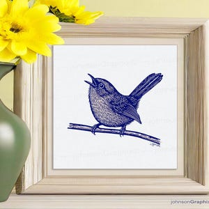 Carolina Wren Painting Print: Blue Bird Wall Art