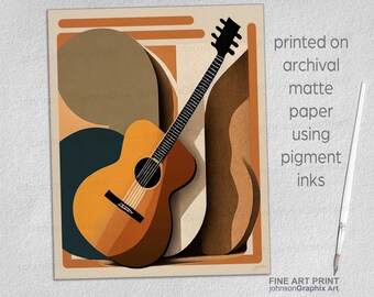 Acoustic Guitar Art Print: Mid Century Modern Music Poster - Etsy