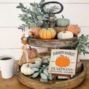 Handmade Halloween Farmers Market Sign: Pumpkin Spice Scented Shelf Sitter - Fall Tiered Tray Decor