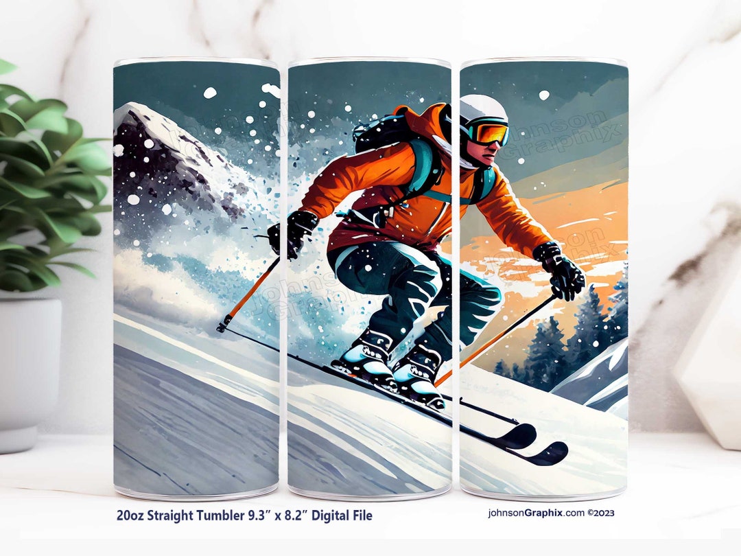 Downhill Skier 20oz Sublimation Tumbler Wrap Digital Design, Snow