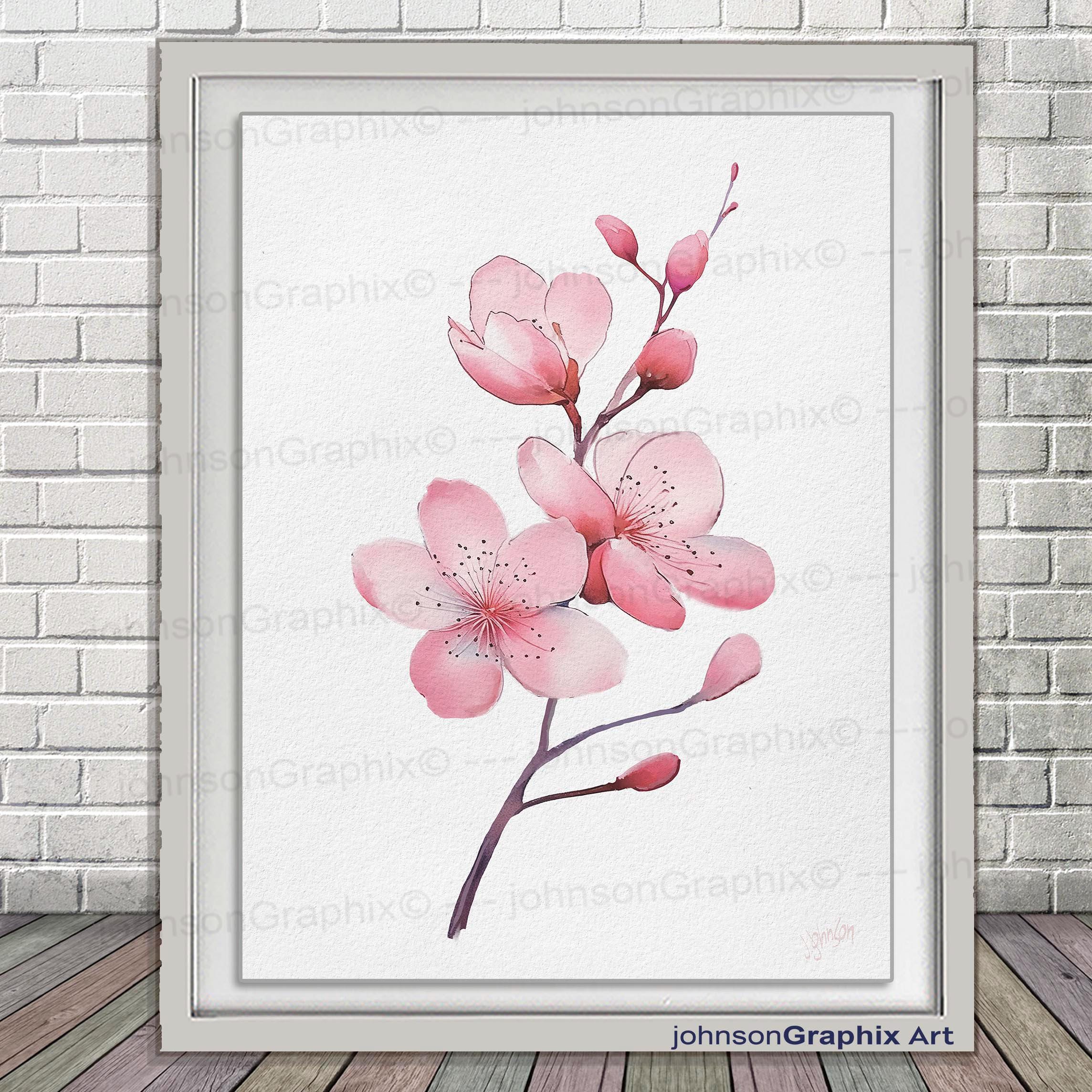 Pink Cherry Blossom Watercolor Art Print: Japanese Sakura Floral - Etsy