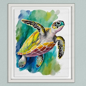 Sea Turtle Watercolor Art Print: Coastal Nursery Decor