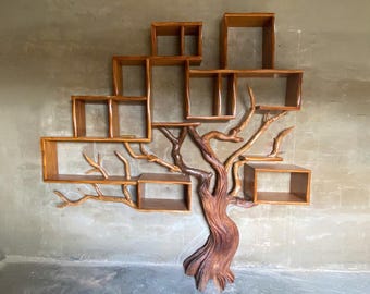 Tree Branch Bookshelf, Solid Wood Floating Shelves, Wall Decor