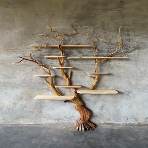 Tree Bookshelf Floating Wall mount Bookcase Driftwood Branch Decor Handmade Shelves Solid Wood Tree Book Shelf