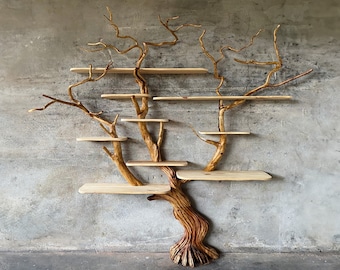 Tree Bookshelf Floating Wall mount Bookcase Driftwood Branch Decor Handmade Shelves Solid Wood Tree Book Shelf