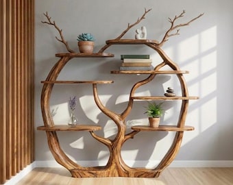 Bodenregal Baumzweig Standbücherregal Dekor rustikale Holzregale Unikat live edge Bücherregal