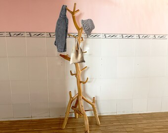 URBNLIVING Appendiabiti A Stelo, 8 Ganci A Forma Di Ramo, Base In MDF 40 Cm, Altezza 174 Cm, Per Ingresso E Corridoio, Facile Montaggio
