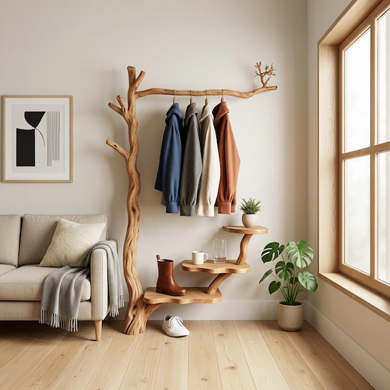 Natural Driftwood Coat Rack Unique Coat Tree Stand Custom Branch