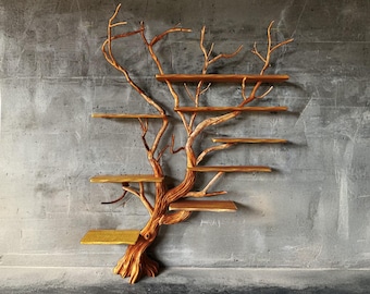 Natural driftwood shelf tree branch bookshelf solid wood bookcase wall mount bookshelves