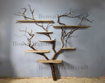 Tree branches shelf solid wood bookcase wall mount floating wood shelves tree shaped bookshelf for home decor