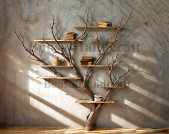 Tree branches shelf solid wood bookcase wall mount floating wood shelves tree shaped bookshelf for home decor