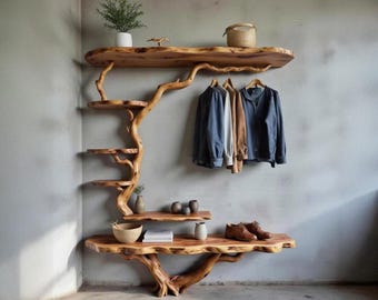 木製ラック・ウッドラック Hanged rack part 2 Tree Branch Coat Rack Driftwood Coat Hook Wall Mount Shoe Bench