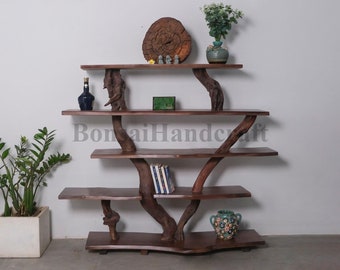 Solid wood bookcase free standing bookshelves driftwood branch furniture and decor