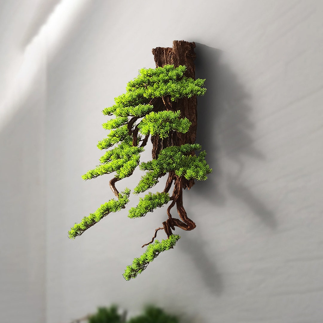 Fake Bonsai Tree Driftwood Wall Hanging Art Artificial Plants Home