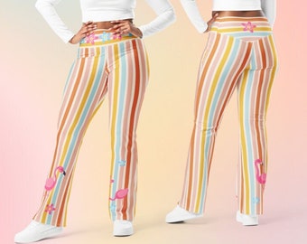 Leggings rayés évasés flamant rose - Pantalon de yoga rétro taille haute