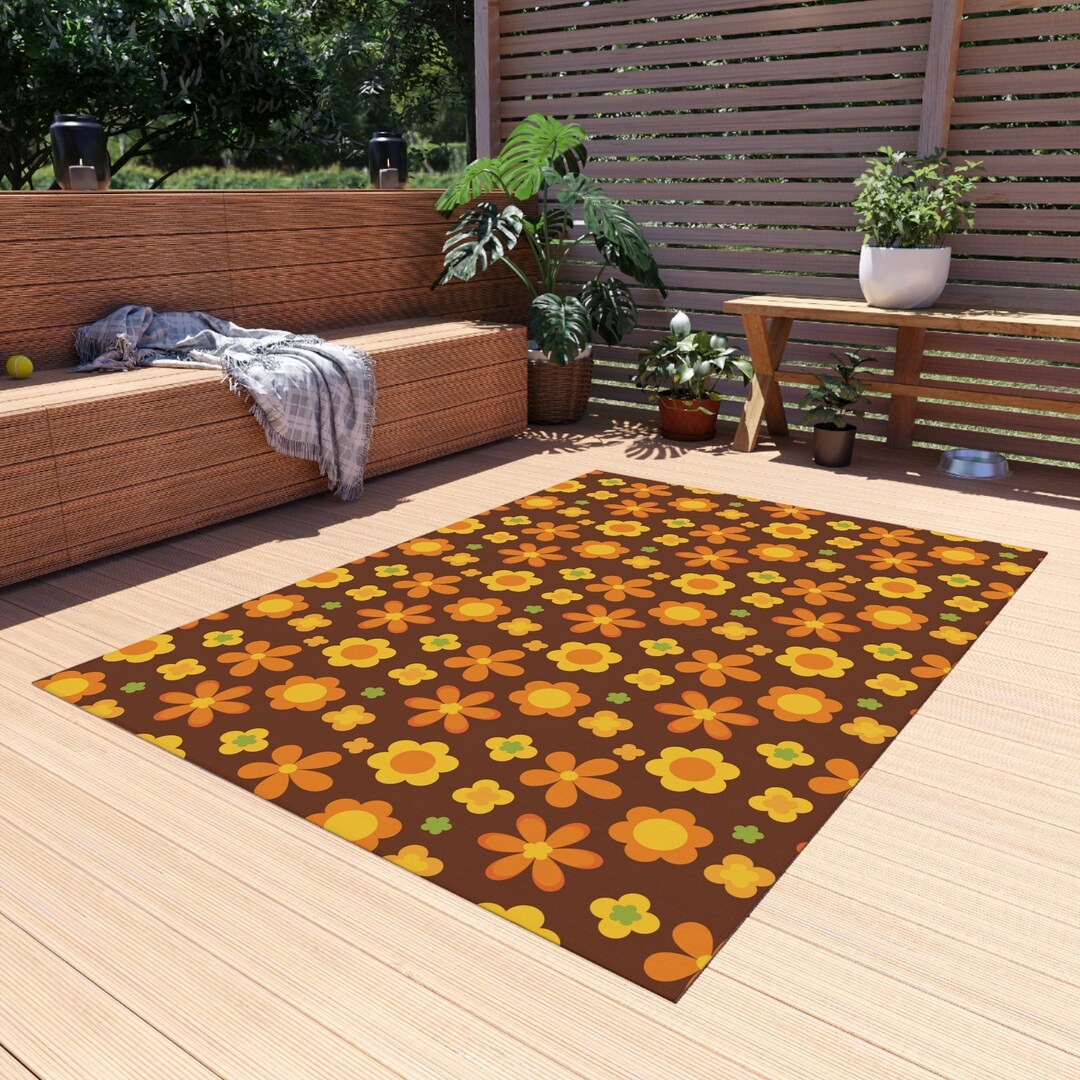 Flower Power Outdoor Rug Retro, 1960s1970s Hippie, Mid Century Modern