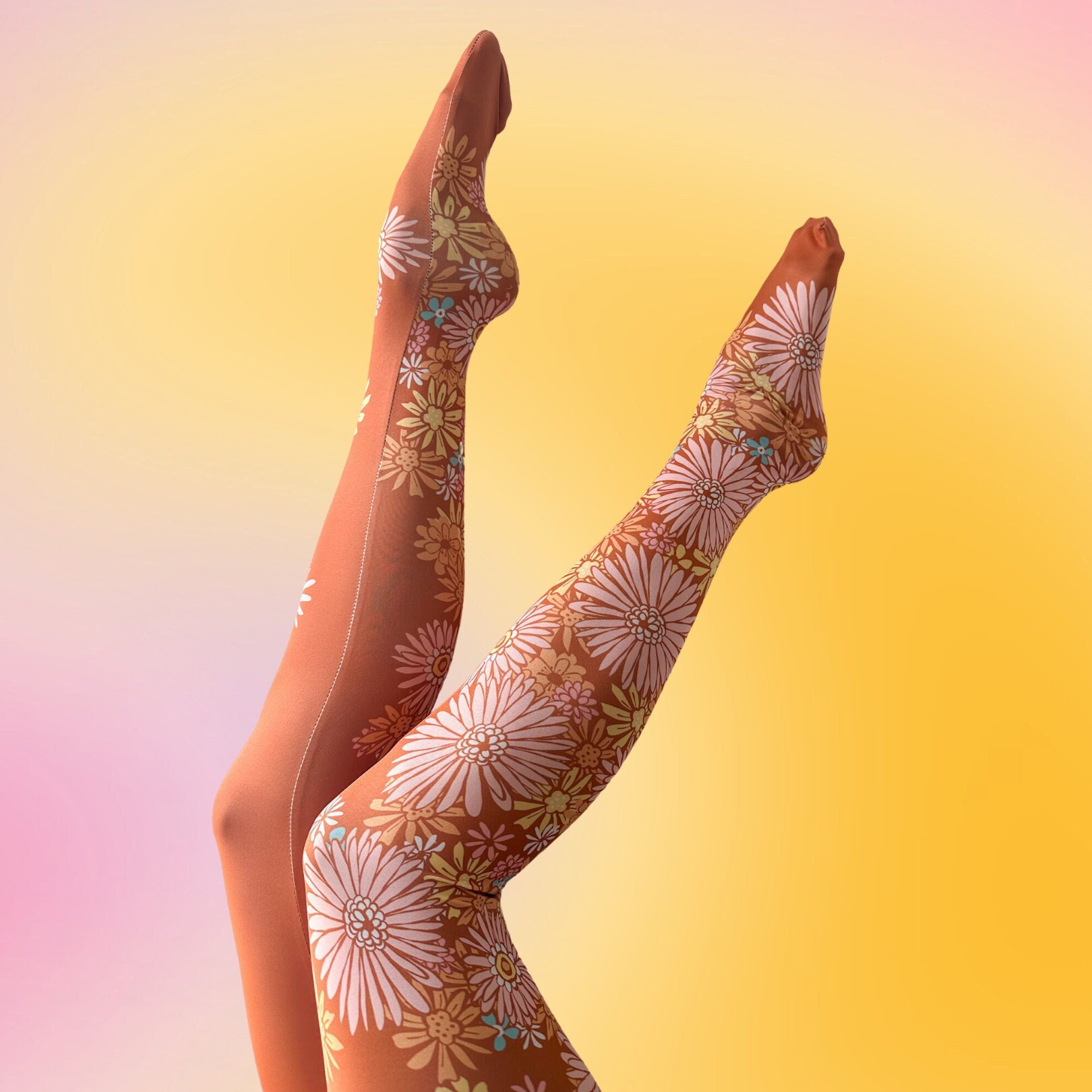 Chrysanthemum Pattern Closed Toe Tattoo Socks, Pantyhose, One Size