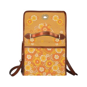 Flower Child Canvas Crossbody Bag Retro 70s Hippie Boho Floral Vegan Leather Purse Cute flower power top handle, cross body handbag image 4