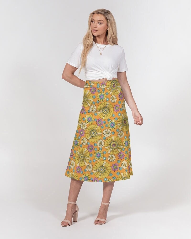 Sunny Flowers - Midi Skirt | Retro 1960s-1970s Hippie Vintage  