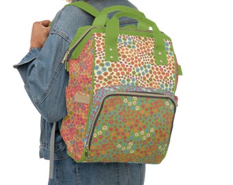 Mochila para pañales con diseño de patchwork floral: bolso de viaje retro de los años 70 para bebé