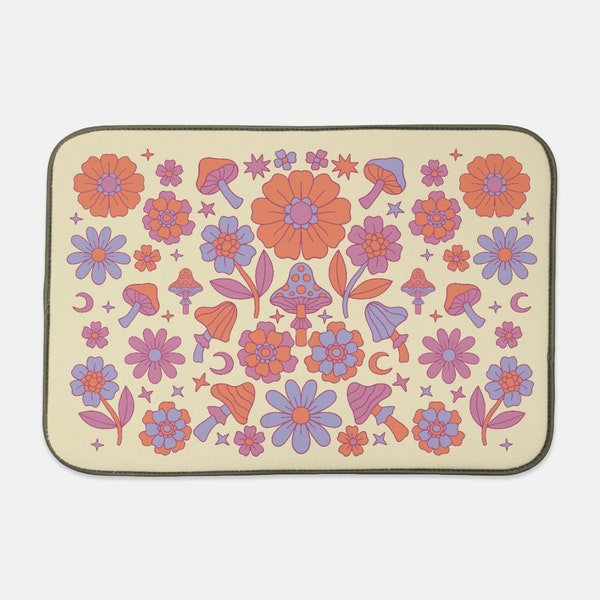 Fleurs de champignons - Tapis de séchage pour vaisselle - Esthétique rétro, années 1950, années 1960, années 1970, accessoires/décor de cuisine moderne MCM du milieu du siècle - Tapis de bar à café