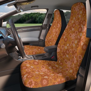 Groovy Garden - Car Seat Covers | Groovy Retro 1960s-1970s Hippie Car Accessories | Boho Flowers Girls/Women Seat Covers for Vehicles