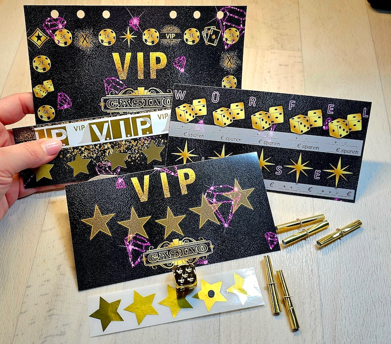 VIP Casino savings game, scratch, cards, stickers, tickets, VIP band, budget image 1