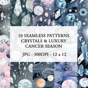 10 Seamless Patterns of Crystals & Luxury Designs, Digital Paper, Textures, Bundle, Digital Download, Crystal Patterns