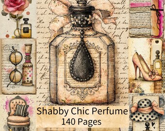 Shabby Chic Mode & Parfym Journal Kit, Vintage Mode Ephemera, Utskrivbar Skräppostjournal, Fransk Stil, 140 Sidor