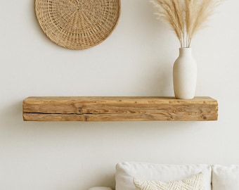 Rustic Floating Wall Shelf | Solid Reclaimed Old Pine Wood | Handmade Floating Shelf | Floating Beam | Wall Mounted Shelf Rustic Home Decor