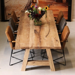 Reclaimed Oak Dining Table | Rustic Solid Wood Farmhouse Table | Handmade Barnwood Furniture | Custom Wood Table for Kitchen or Dining Room
