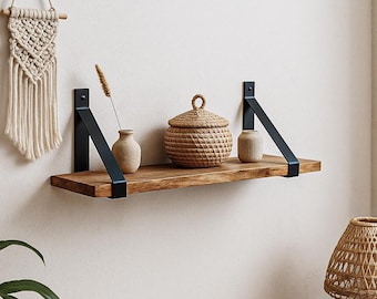 Floating Reclaimed Oak Shelf – Rustic Wall Shelf with Industrial Metal Brackets - Handmade & Custom Sizes | Wooden Shelves | 100% Reclaimed