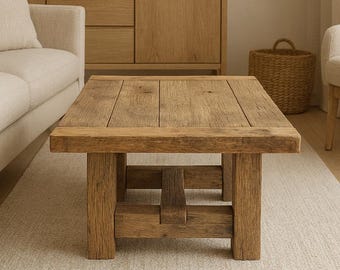 Rustic Coffee Table Reclaimed Oak | Handmade Solid Wood | Vintage Living Room Furniture | Japandi Scandi Minimalist