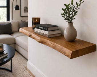 Live Edge Oak Shelf | Solid Oak Floating Shelf | Natural Edge Wood Wall Shelf | Rustic Wooden Shelf | Handmade Oak Shelving