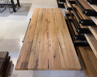 Esstischplatte aus alter Eiche, 100 x 232 x 6 cm | Altholz, massiv, gehobelt | Rustikaler Bauernhaus-Esstisch, Küchentisch | Tischplatte