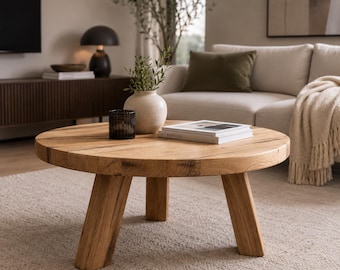 Round Coffee Table in Reclaimed Oak | Handmade Industrial Style Table | Sustainable & Unique Reclaimed Wood Furniture