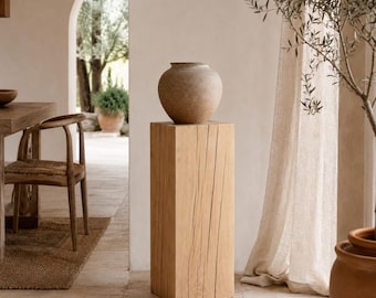 Oak Pedestal Solid Wood | Handcrafted Wooden Stand for Plant, Sculpture or Art | Natural Oak Display Block | Rustic & Sustainable Design
