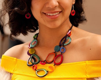 Multicolour Tagua Nut Statement Necklace