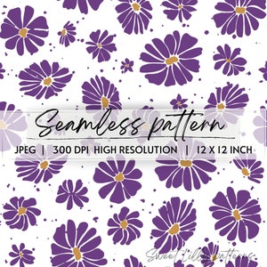 Purple flowers seamless pattern|Botanical Repeat pattern |Digital Seamless pattern file for fabric wall paper gift paper |Digital paper