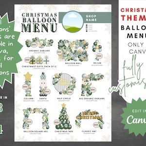 DIY Balloon Artist Christmas Menu | Editable Balloon Arrangement Template | Instant Download Balloon Decor Guide