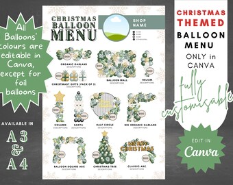 DIY Balloon Artist Christmas Menu | Editable Balloon Arrangement Template | Instant Download Balloon Decor Guide