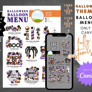 Halloween Balloon Menu Price Guide - Digital Editable Canva Template for Balloon Business,  Balloon Artist, Balloon Garland Design Pricing