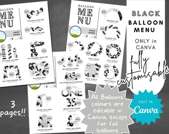 Plantilla de menú de globo editable: Diseño negro, Canva (Descarga digital)