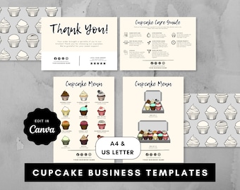 Cupcake Display Menu Template, Cup cake Care Card, Thank you Card, Cupcake Care Guide, Editable template dessert menu, bakery menu design