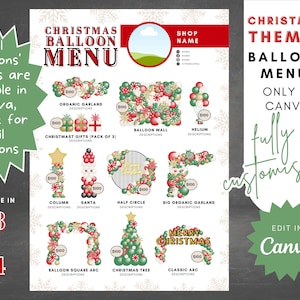 Modèle de menu de ballons de Noël : conception sur toile modifiable (téléchargement numérique)